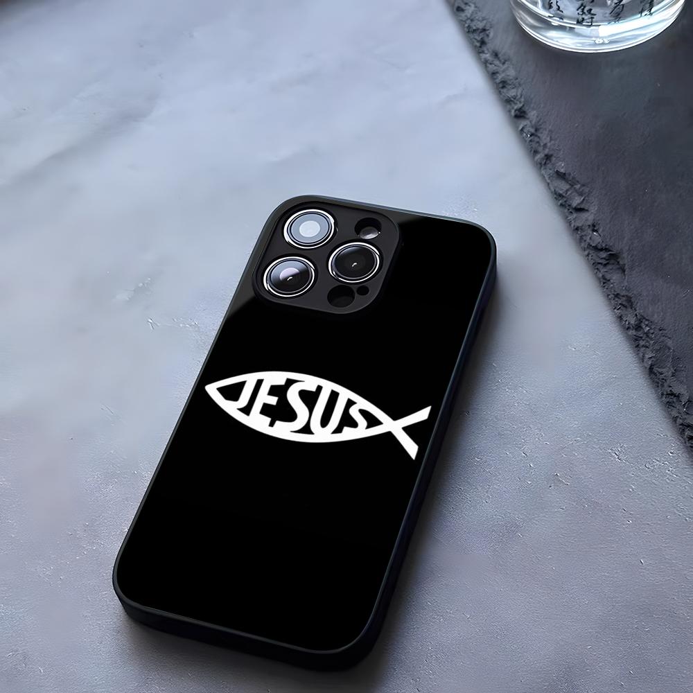 Fish Symbol Jesus Christ Christian Phone Case Tempered Glass For IPhone 17 13 14 16 12 15 11 Pro Max Plus Mini X XR SE2020 Coque