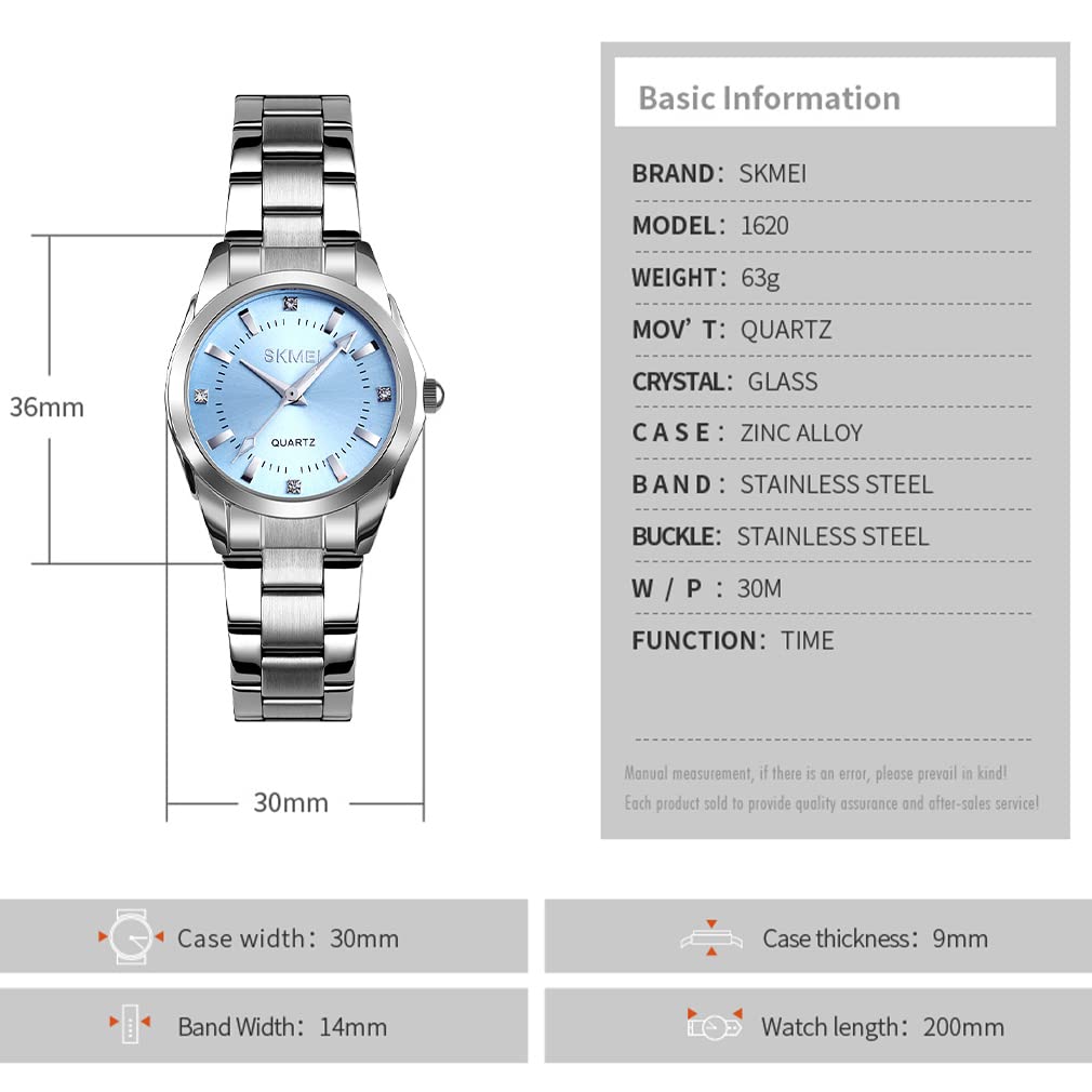 Watch Fashionable Silver Stainless Steel Waterproof Business Classic Arm Watch Ladies Analog Quartz Brand Casual Simple Watch Luxury Gift Blue Watch