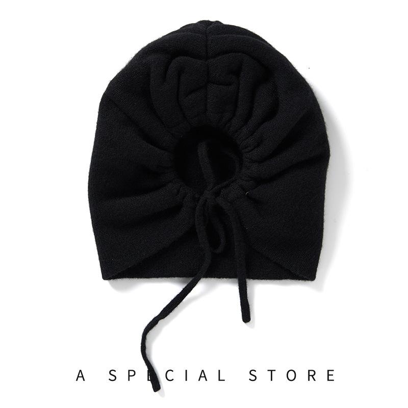 

Cashmere Autumn and Winter New Women s Baotou Hat Drawstring Simple Warm Knitted Pullover Casual Hat One size
