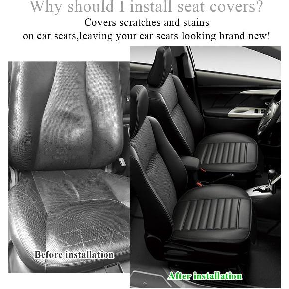 2 PCS Car Front Seat Protector Mats, 21.9" × 19.7" Breathable Leather Auto Cushion Protector, Anti-Slip Vehicle Seat Cover with Storage Pockets,