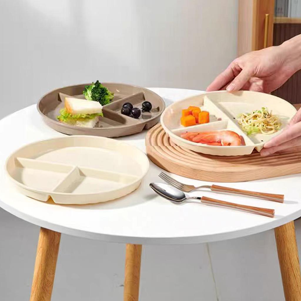 22cm Sectioned Dining Plate Kitchen Tablewares Plastic Texture Dinner Dishes Suitable for Microwave and Dishwasher Use