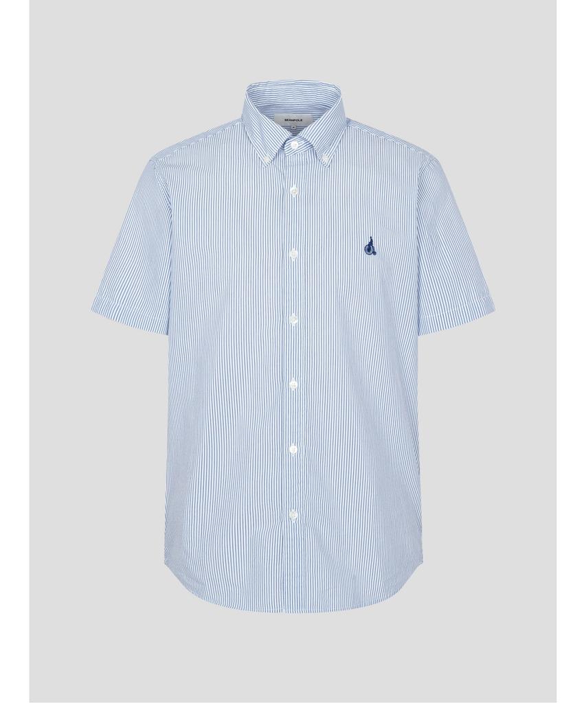 Binpolmen Seersucker Striped Short Sleeve Shirt Blue