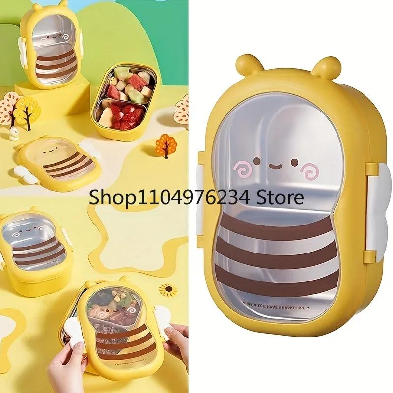 tainless Steel Lunch Box Cute Bee Shape Bento Box Leak-Proof Double Compartment Outdoor Camping Picnic Food Container