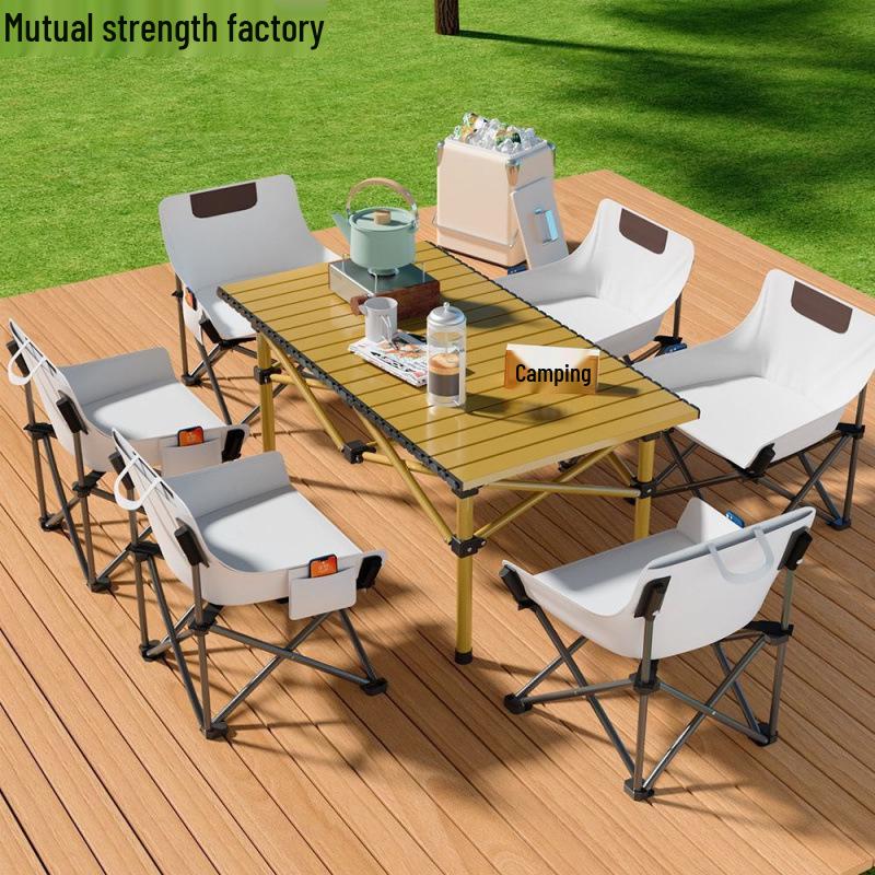 Tragbares faltbares Camping-Tisch- und Stuhlset - Aufrollbarer Picknicktisch und Liegestühle