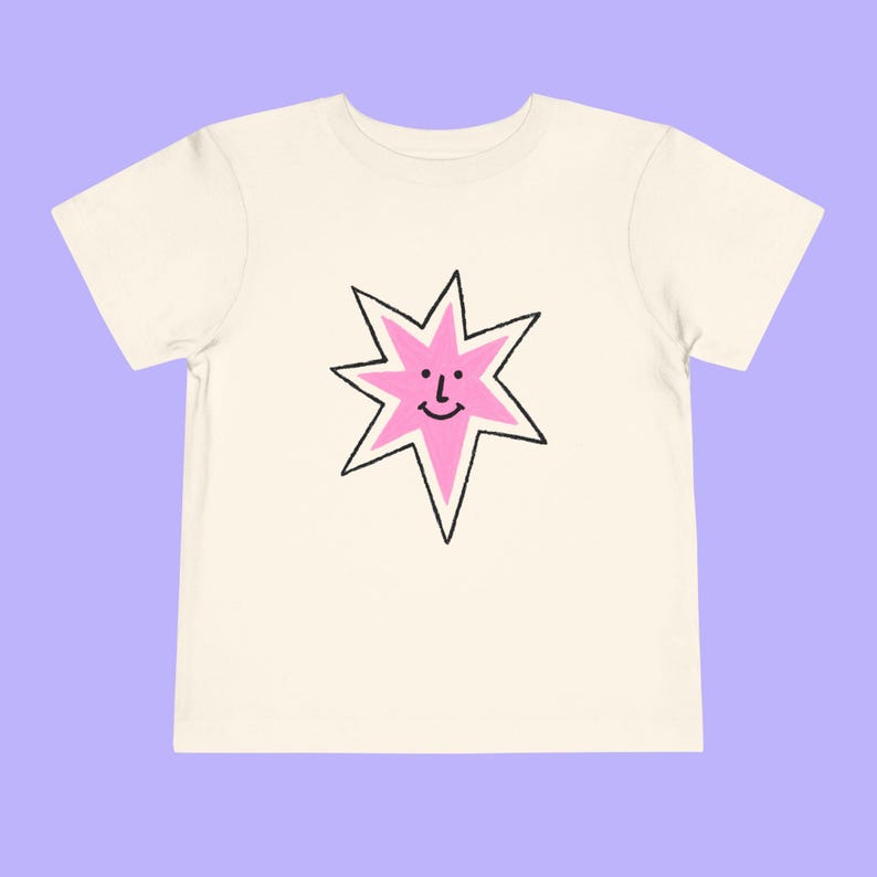 Toddler Pink Starburst Smiley Face T-Shirt, Playful Doodle Tee 100