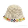 New hand-woven color small flower bucket hat women's fashion face small sunshade bucket hat sunscreen basin hat
