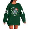 Ladies' Christmas Printed Bow Round Neck Long Sleeved Loose Pullover Sweater Sweatshirt Top