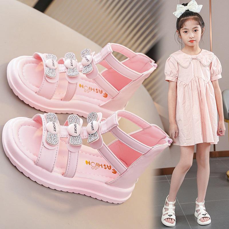 Children's Roman shoes, girls' summer sandals, open-toe soft sole princess shoes for older children and elementary school students.