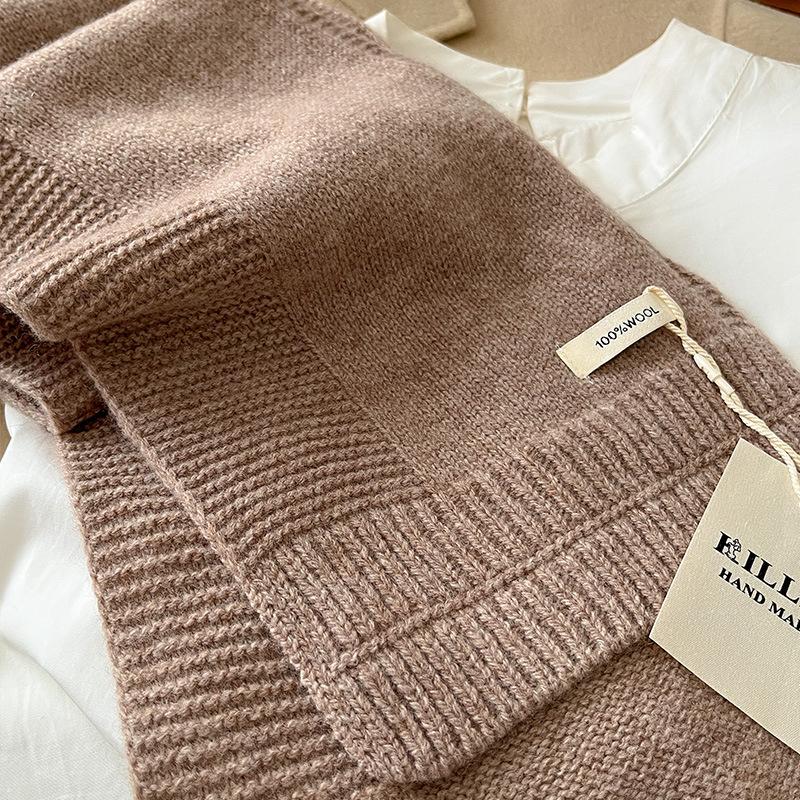 Pure Wool Knitted Women Scarf Solid Color Korea Style Winter Warm Outdoor Scarves Tassel Shawls Pashmina Lady Wrap