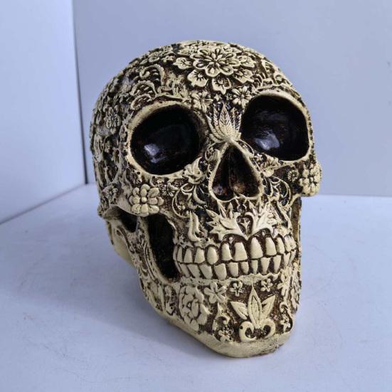 Festive Halloween Window Displays Creative Skull Flowers Sculpture, Human Head Skeleton Statue, Collectible Ornaments for Home Decor Decor,
