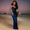 Summer European and American new printed, sexy slim-fitting hip-wrapped dress seaside vacation suspender dress