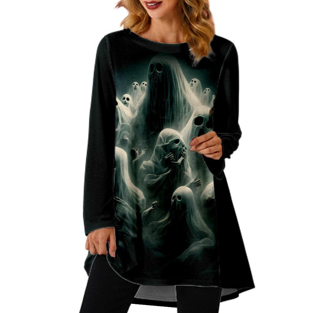 

Футболки с изображением кота и тыквы на Хэллоуин, симпатичные женские футболки с 3D-принтом и привидениями, футболки с длинными рукавами, уличная одежда, свободные футболки, туники, топы, женская одежда 6XL