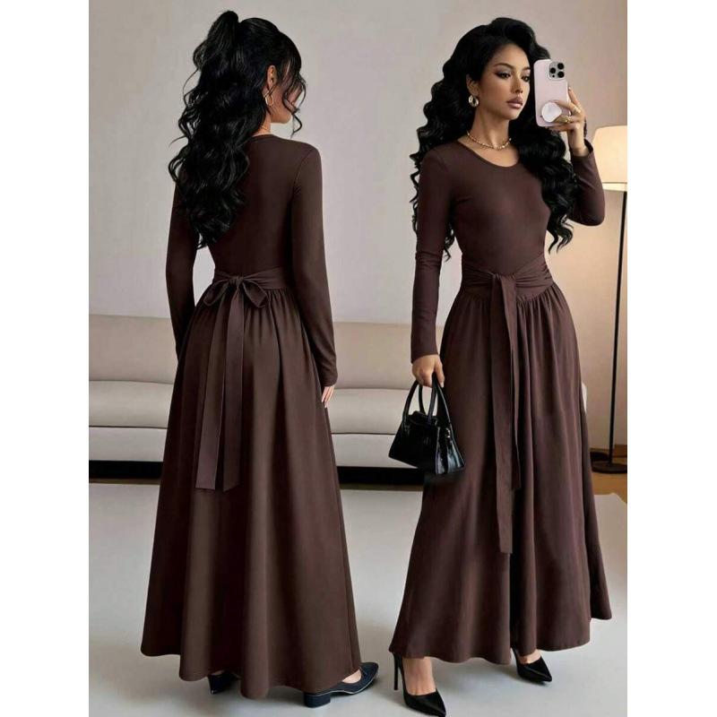 Europe, America 2026 autumn new simple casual waist thin long sleeve A character temperament dress S
