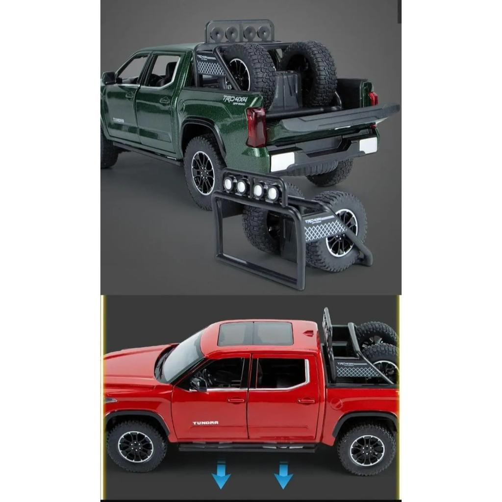 1/24 TOYOTA Tundra TRD Pickup Truck Off-Road Diecast Alloy Miniature Toy Car Model Pull Back Sound Light Collection Gift for Boy