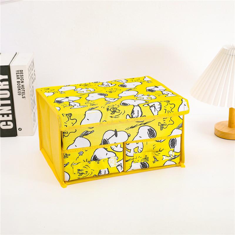 Cute Snoopy Totoro Printed Drawer Style Foldable Double Layer Flip Storage Box For Bedroom Storage And Closet Use