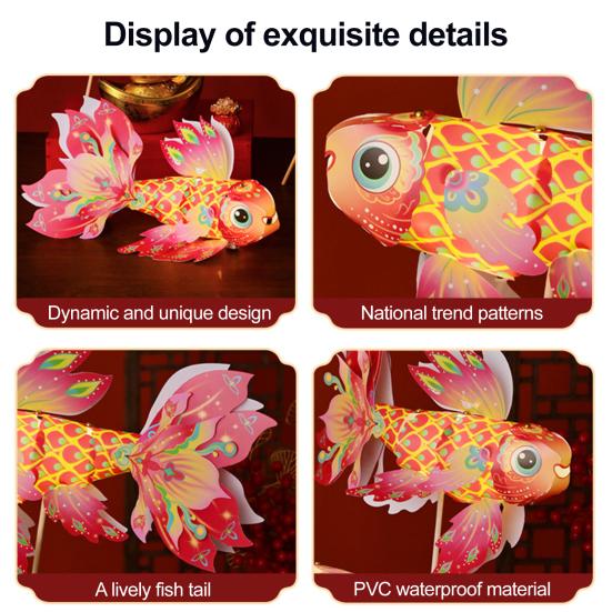 Fish Lantern Craft Kit for Children Handcrafted Chinese Traditional Handheld Lantern with LED Light for Spring Festival Mid-Autumn Decoration