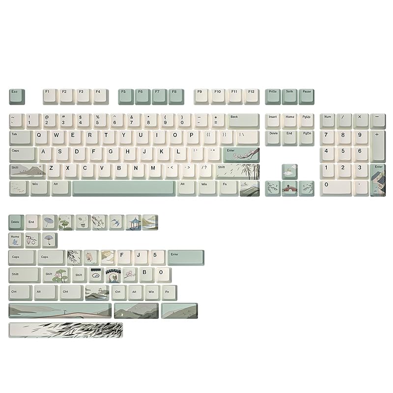 

YUNZII spring tea keycap set 145 keycaps PBT keycaps Cherry Profile for mechanical keyboard cute Custom keycaps (cherry profile, spring tea)