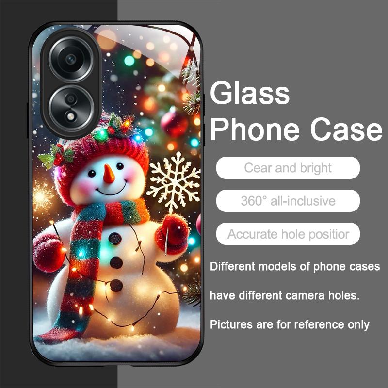 Cute Winter Snowman Christmas Tree Tempered Glass Phone Case for OPPO Realme 13 Pro Plus 12 11 10 9i C55 X7 GT Neo 2 3T 5G Cover