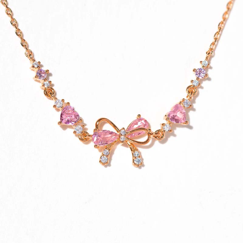 Y2K Pink Zircon Bowknot Love Heart Chain Bracelets For Women Exquisite Shiny Crystal Adjustable Bracelets Birthday Jewelry Gift
