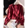 Womens V-Neck Knit Cardigan Slim Fit Long Sleeve Solid Color Fashion Casual Top