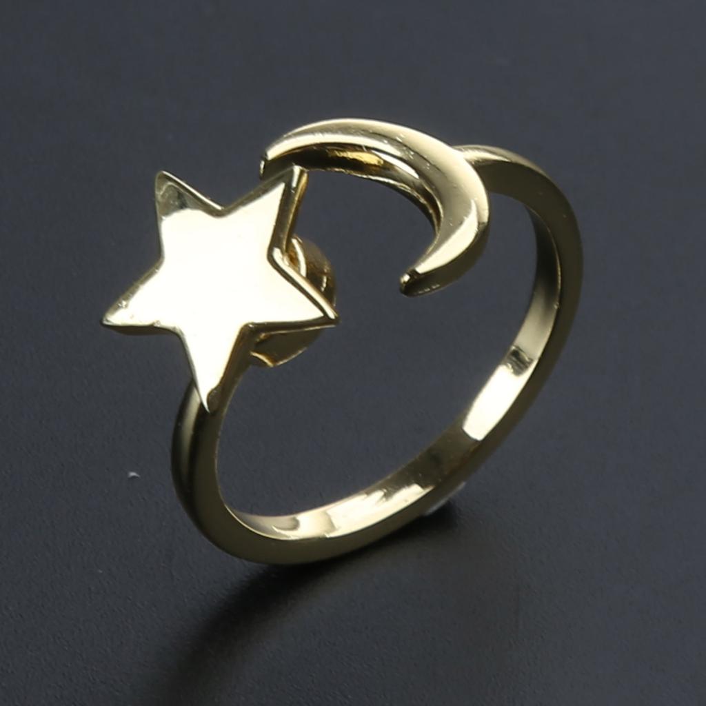 Gold Silver Korean Fashion Personality Jewelry Creative Running Bead Ring Star Moon Spinning Ring Women's Simple Rin