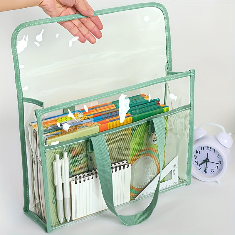 PVC Self Stick File Bag Large Capacity Waterproof Expandable Document Folder Transparent Handheld Portable Storage Organizer For Office School Home