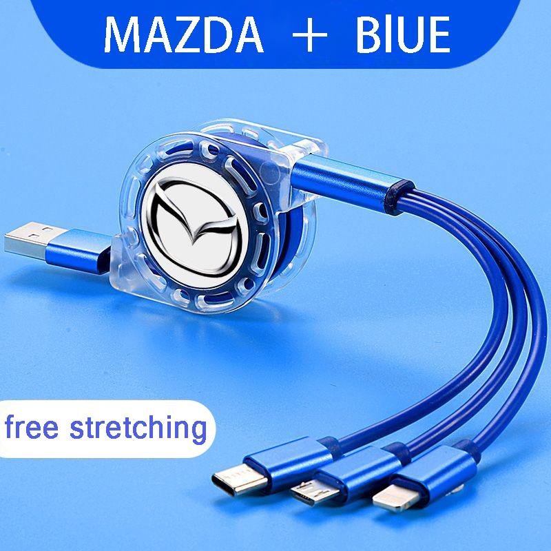 3 In 1 Micro USB Type C Charging Cable Multi Charger Retractable Charger For Mazda 2 Mazda 3 MS Mazda 6 CX-5 CX3 KJS6