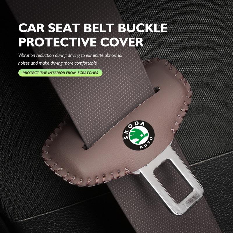 BHBD3 Car Seat Belt Buckle Cover Leather Protector Anti-collision Case For Skoda Kodiaq Fabia Kamiq Karoq Octavia 2 3 Rapid Scala