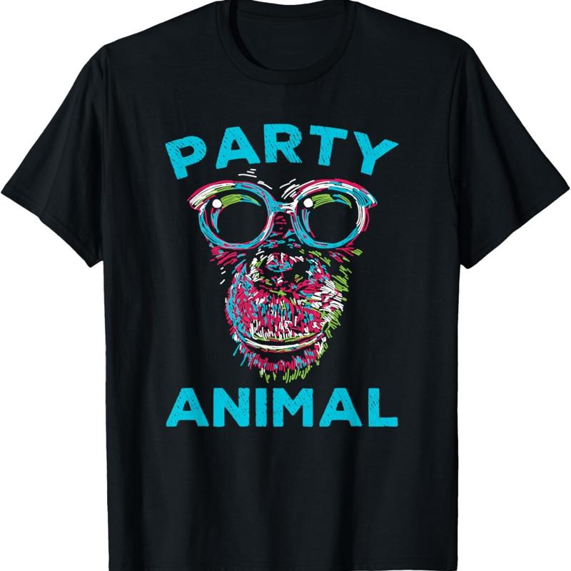 

Cute Chimpanzee Party Animal Lover Colorful Monkey T Shirt - Men s Summer Cotton Graphic Tee S разноцветный