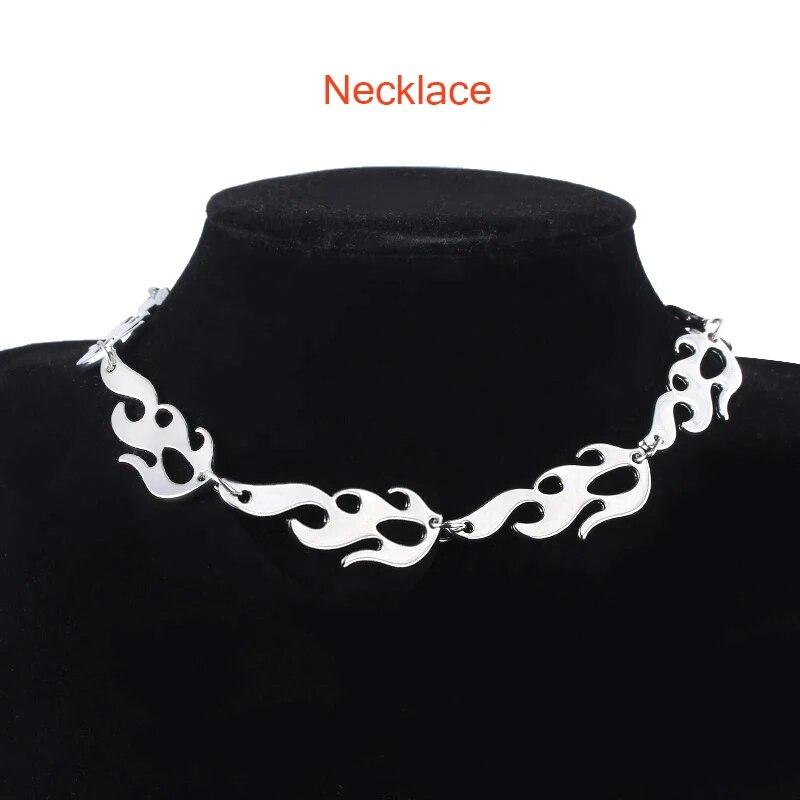 Set di collane a fiamma alla moda Accessorio punk Catena rock Choker unisex per donne uomini Streetwear Harajuku Hip Hop Regalo Gioielli per feste