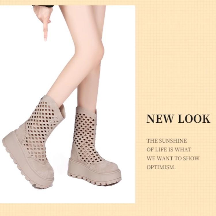 Small hollow and breathable fashion muffin thick-soled short boots, new thick-soled heightening cold boots in summer 2025, women's boots