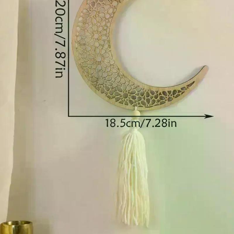 1/2pcs Ramadan Wooden Hanging Ornament Moon And Star Hollow Wall Decor With Tassel Eid Mubarak Muslim Decor Ramadan Kareem Gift