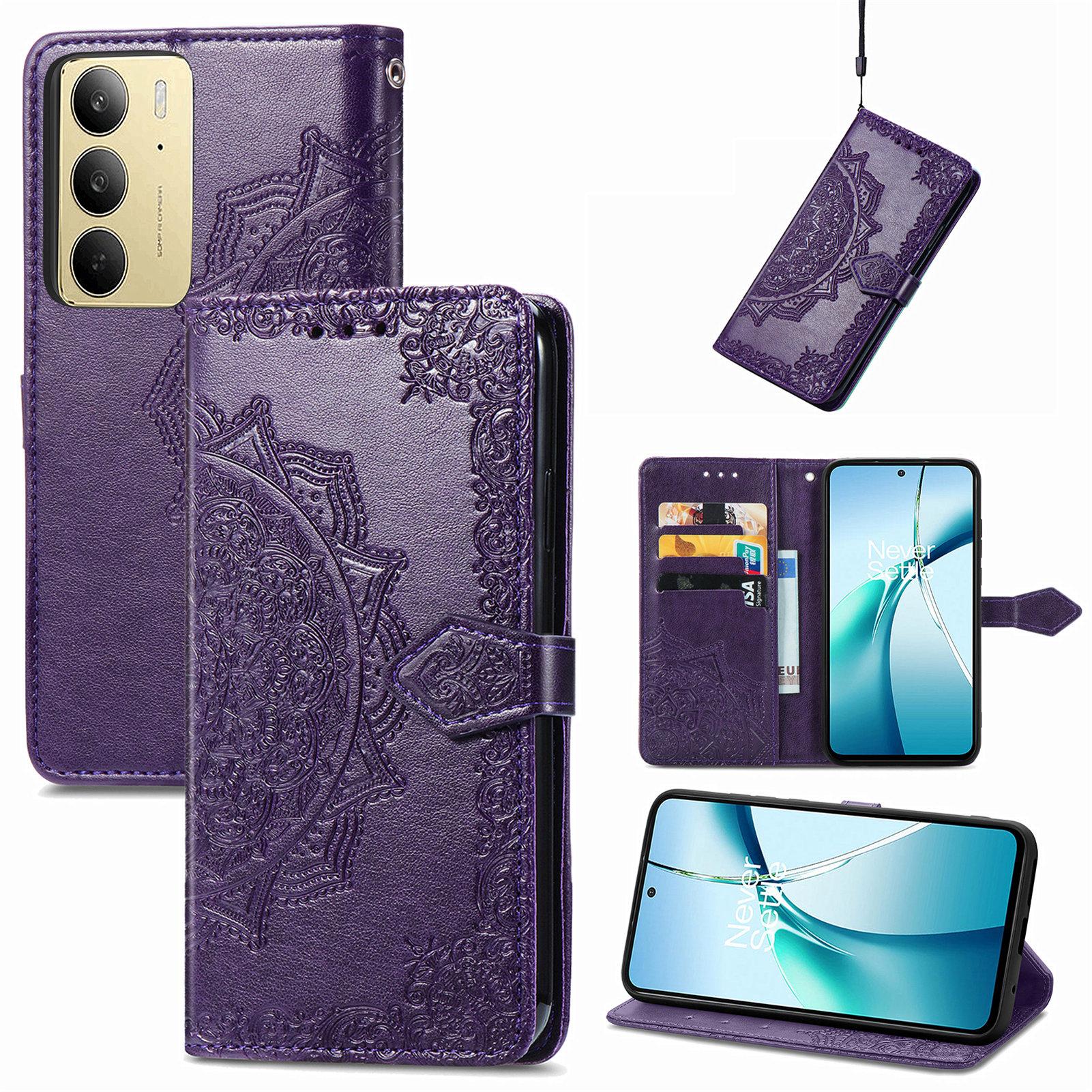 

For Realme C75 Wallet Case Mandala Flower Leather Phone Cover Stand Purple