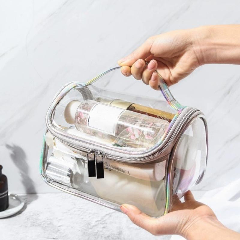 Transparent Waterproof Travel Cosmetic Bag Pvc Portable Large Capacity Makeup Zippered Storage Pouch Toiletry Bag