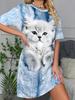 Women's Cat Print Casual Dress
