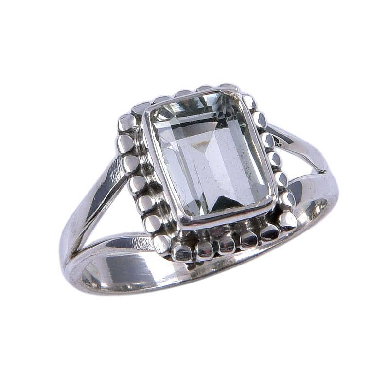 Natural Green Amethyst Gemstone 925 Solid Sterling Silver Jewelry Ring S.7 N0y18