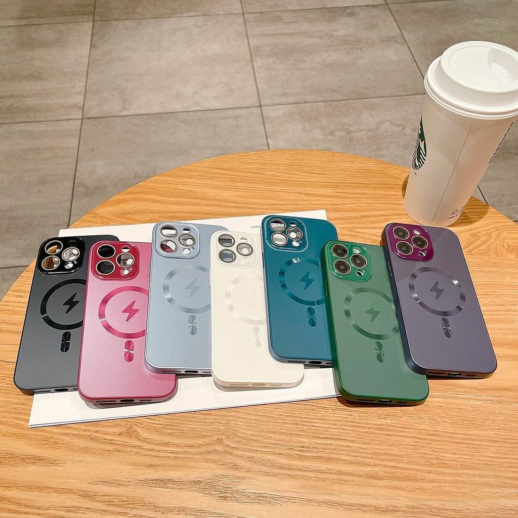 Luxusní jednobarevné matné magnetické zadní kryty pro iPhone 14 13 12 11 Pro Max Plus s ochrannou fólií na objektiv Magsafe pouzdro na telefon
