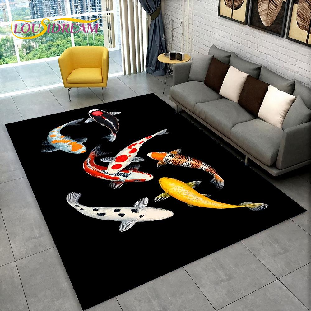 3D Pastoral Tai Chi Carp Fish Area Rug,Carpet Rug for Living Room Bedroom Sofa Doormat Decor,Kid Play Kitchen Non-slip Floor Mat
