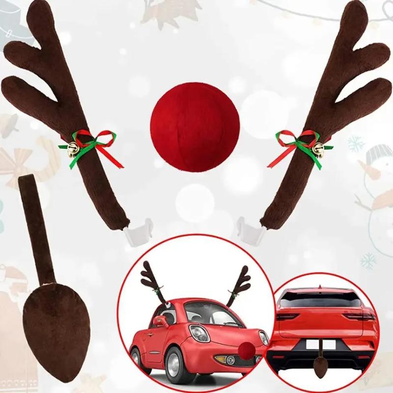 Christmas Deer Antler Car Decoration Kit Reindeer Horn Ornament Gift Set for Holiday Car Exterior Accessories Pendant Use