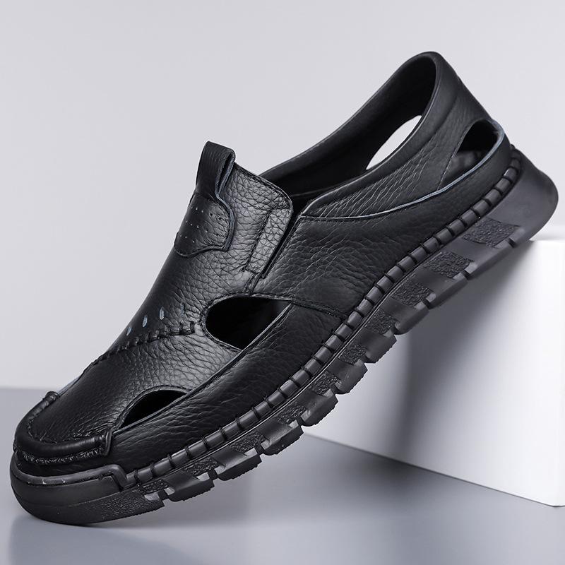 Fashion Designer Men Genuine Leather Sandals Breathable Casual Shoes for Men Outdoor Lightweight Loafers Male Platform Sandalias