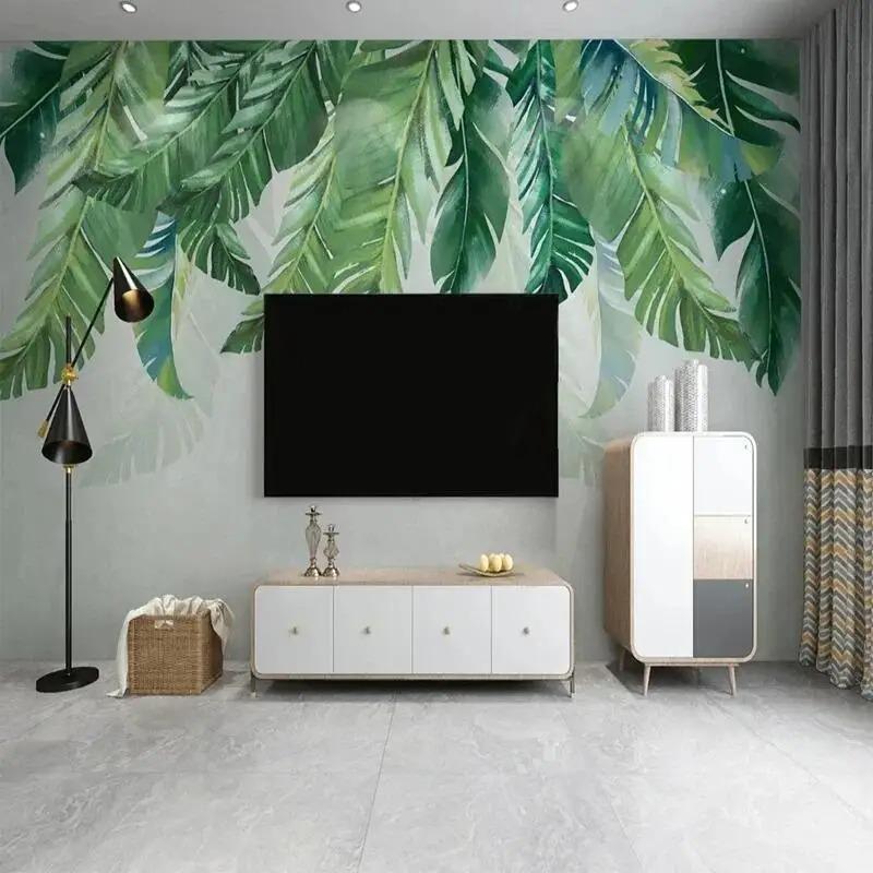 Custom Mural Wallpaper Nordic Fresh Hand-Painted Tropical Plants Wall Painting For Living Room TV Bedroom Decor Papel De Parede