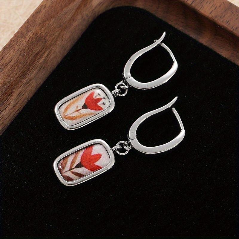 Vintage Exquisite Bedruckte Hängeohrringe für Damen Böhmischer Stil Urlaub Bunter Geometrischer Anhänger Schmuckzubehör Geschenke