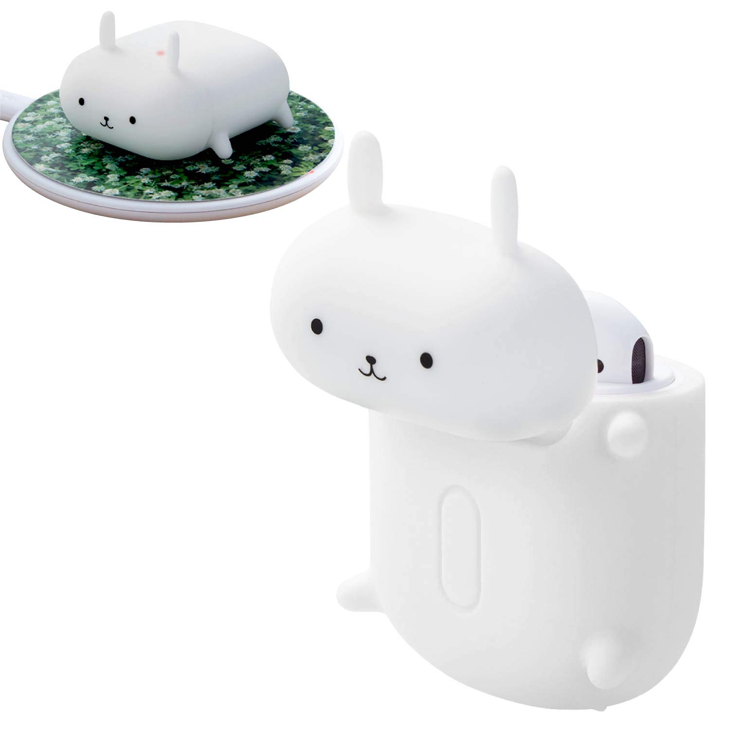 

ELECOM AirPods Case, Silicone Case, Wireless Charging Compatible, Animal Design, with Connector Cap, Rabbit Design (Ava-APSCANRAB)