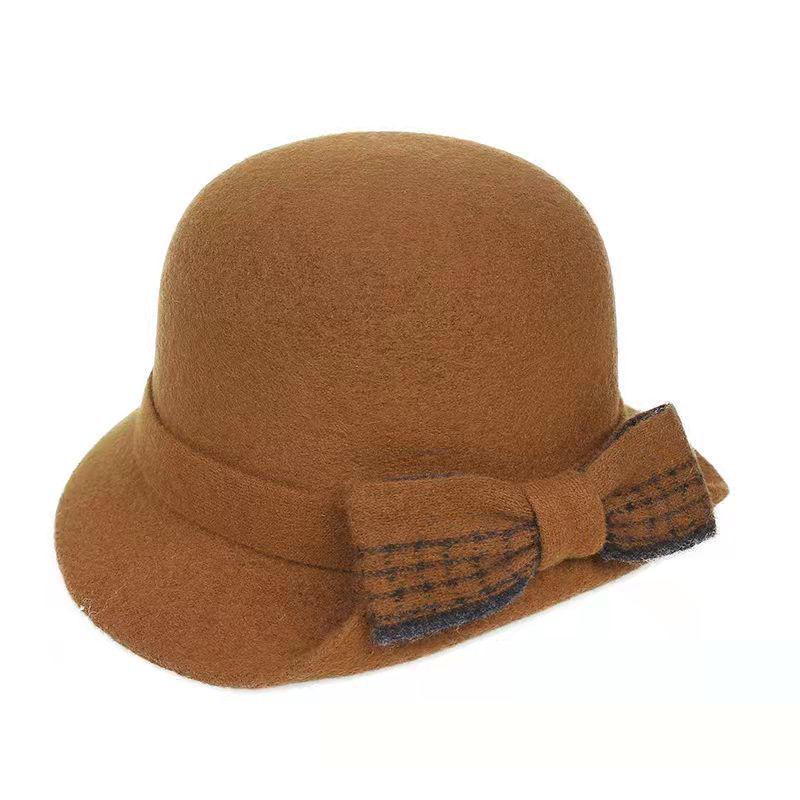 Miyu Sifei Women's Winter Wool Fluffy Checkered Foldable Fisherman Hat