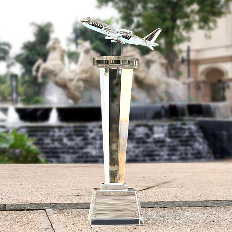 Customized Aircraft Shape Crystal Trophy, Creativity Lettering High-end Souvenir, Home Decoration Awards Competition Trophy, 1Pc