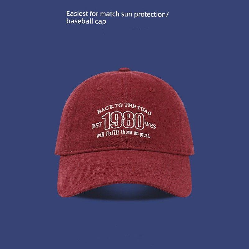 

Baseball Cap Female Ins South Korea Trendy UV Protection Embroider Alphabet Peaked Cap Soft Top Outdoor Casual Sun Hat Wine Red Adjustable