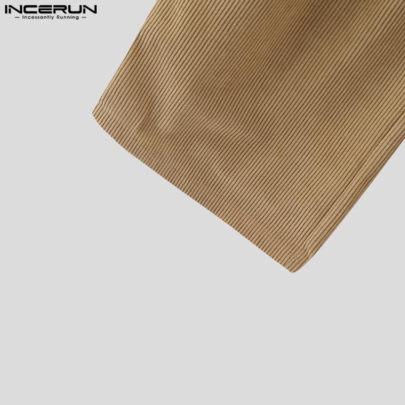 INCERUN 2PCS Autumn Men Lapel Neck Corduroy Long Sleeve Shirt Long Straight Pants Sets Outfits