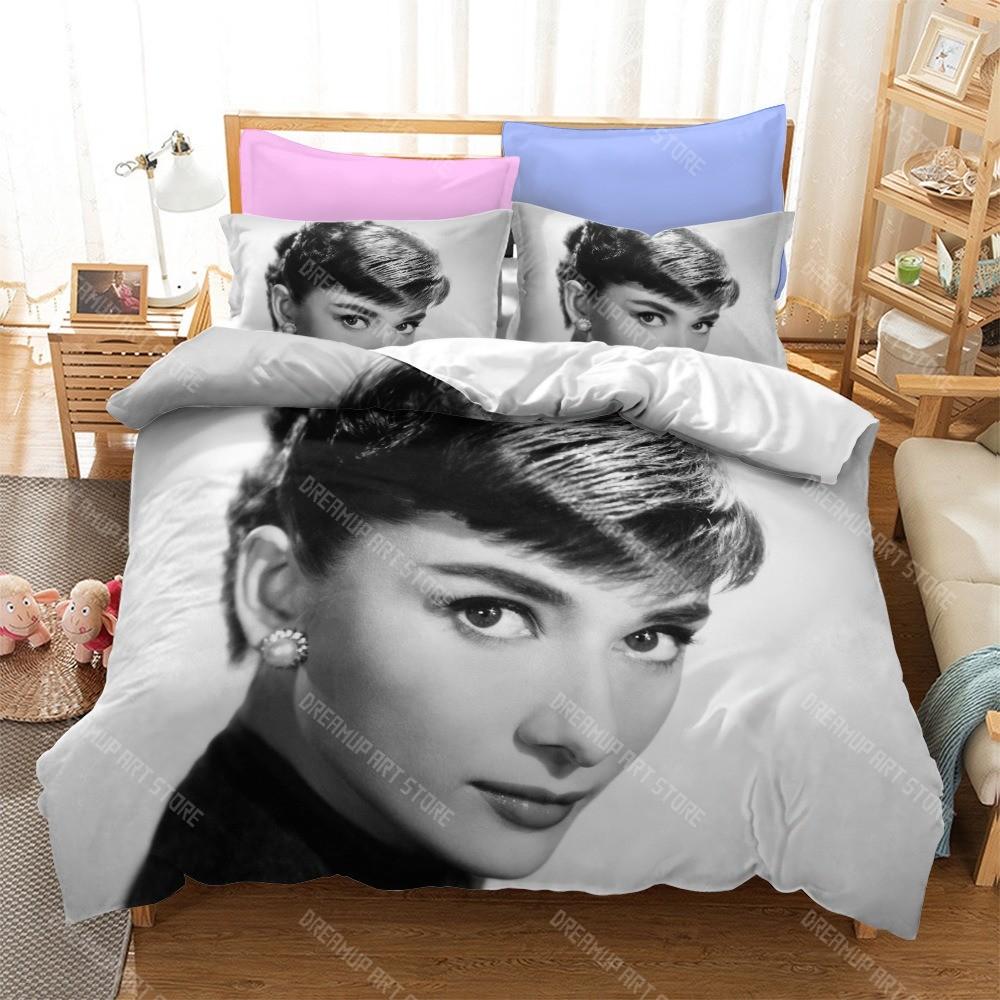 Audrey Hepburn Bedding Set,Goddess of Elegance Printed Decorative Gifts,Microfibre Duvet Cover and Pillowcases