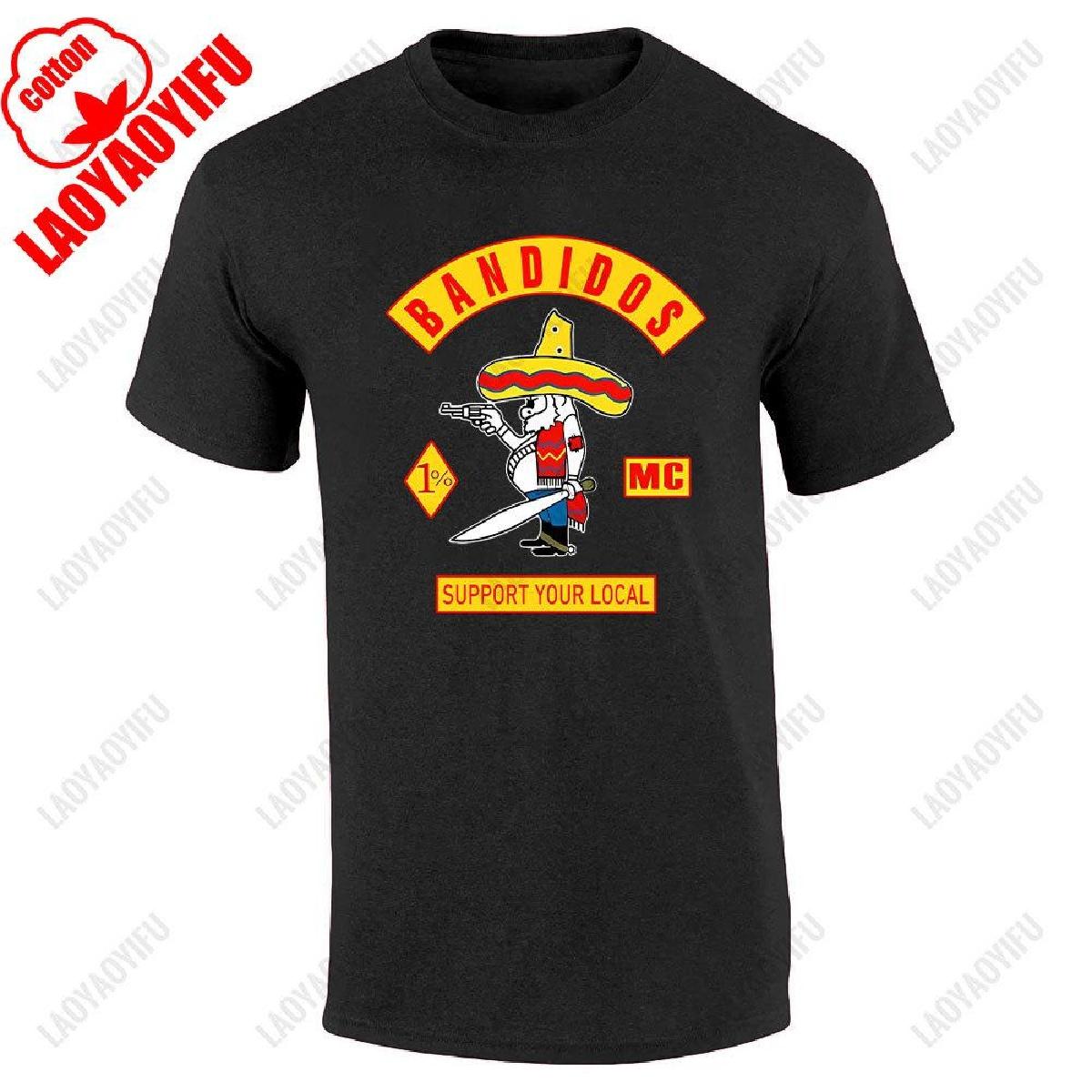 

Футболка Banddidos Motorcycle Club O Collar для мужчин 2024 года, высококачественный хлопок, черная футболка, летний модный уличный топ с короткими рукавами S