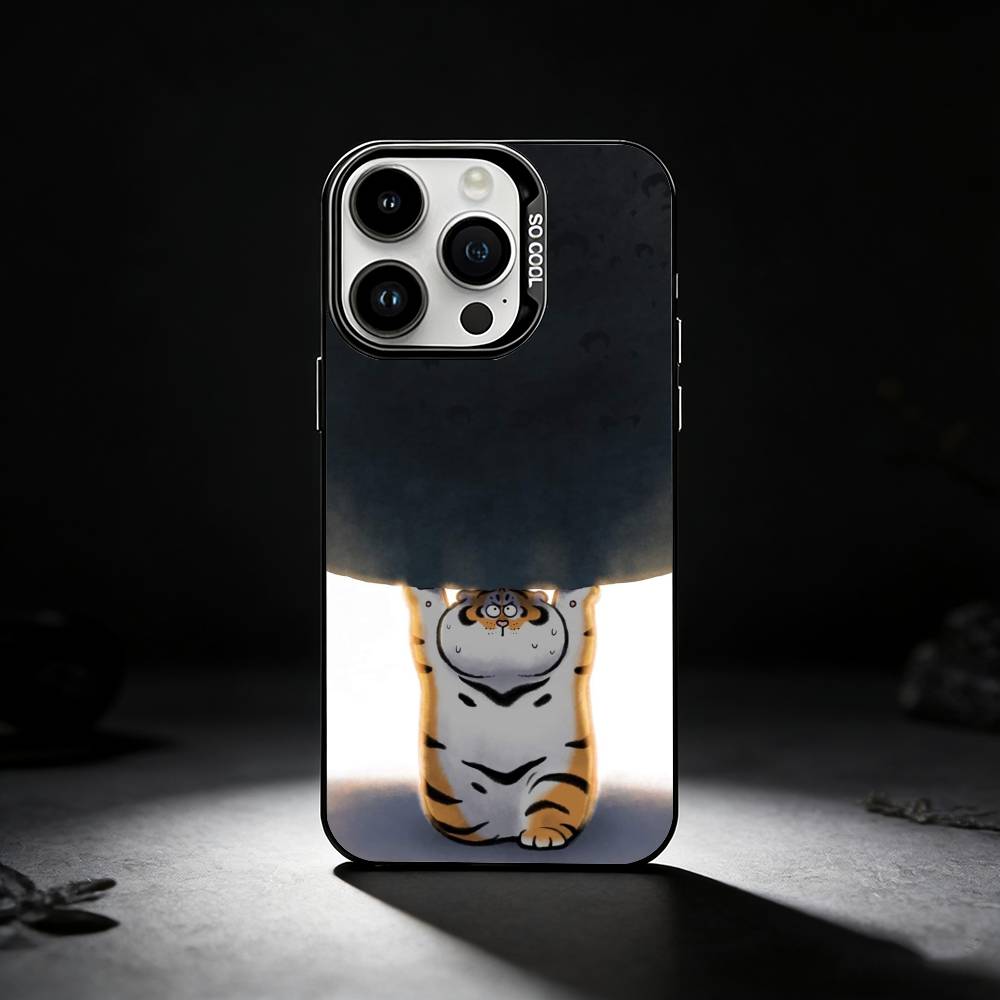Fat T-Tiger Phone Case For iPhone 17,16,15,14,13,12,11 Plus,Pro Max,XS,Colored silver phone case
